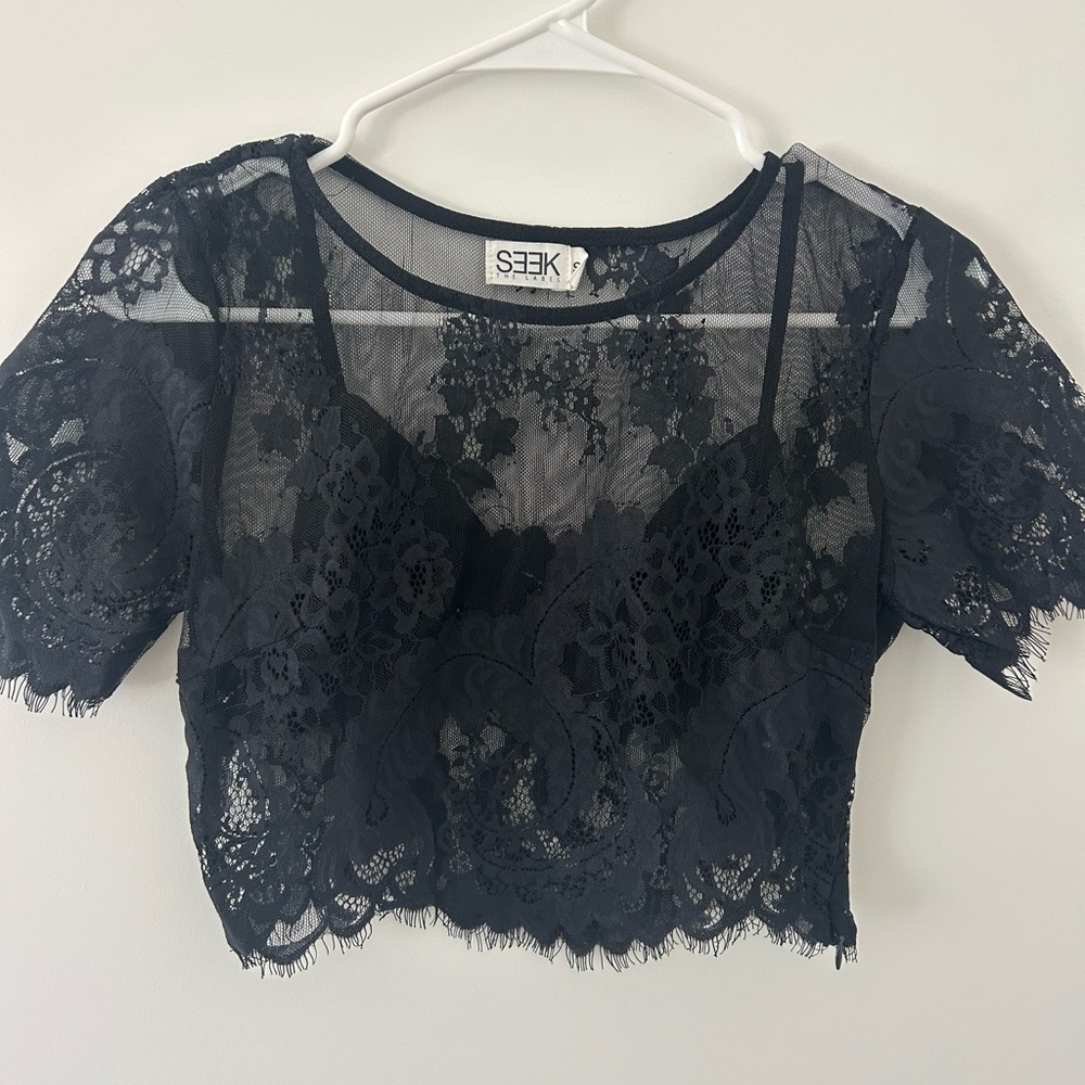 Nasty Gal Sheer Black Lace Blouse